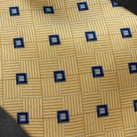 Nautica Men's Yellow + Blue Geometric 100% Silk Professional Tie - Picture 2 of 3